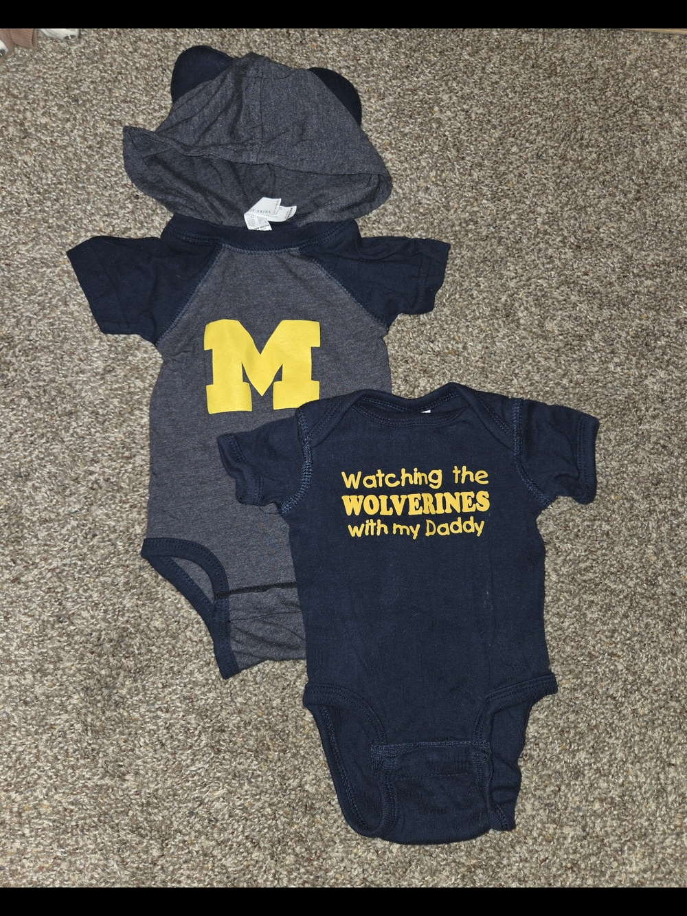 Michiagn Wolverine Navy and Gray Baby Bodysuits